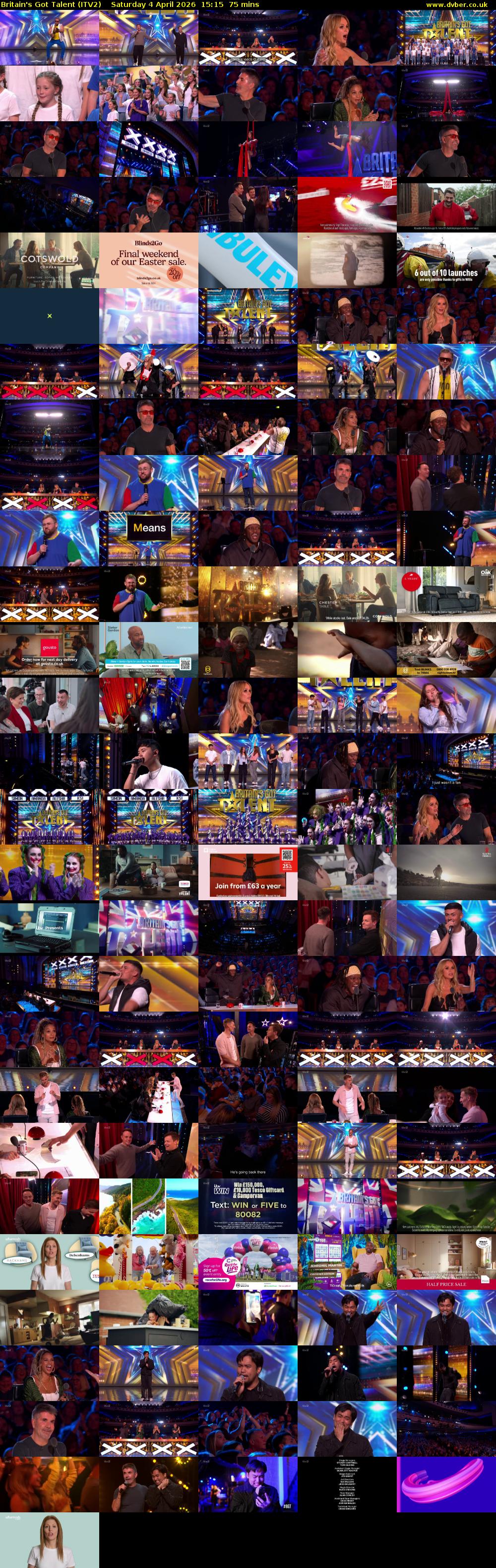 Britain's Got Talent (ITV2) Saturday 4 April 2026 15:15 - 16:30