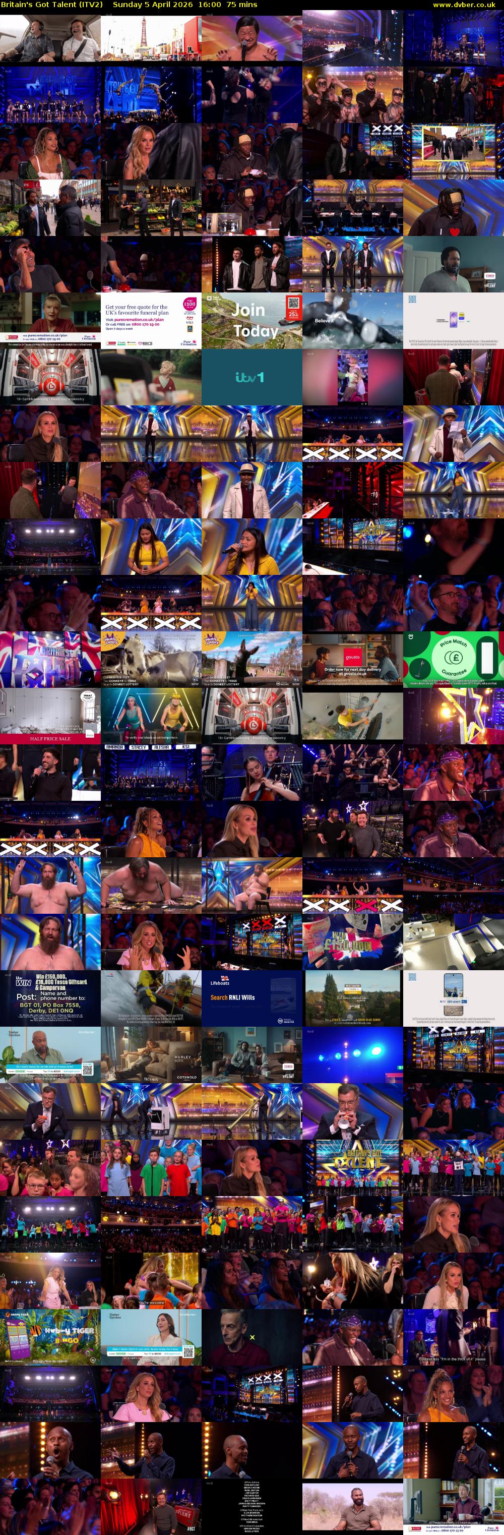 Britain's Got Talent (ITV2) Sunday 5 April 2026 16:00 - 17:15