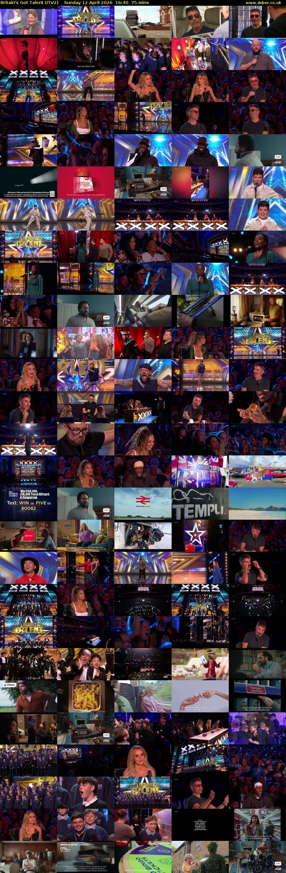 Britain's Got Talent (ITV2) Sunday 12 April 2026 16:40 - 17:55