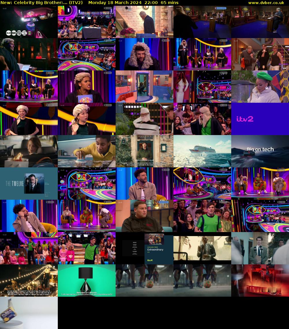 Celebrity Big Brother:... (ITV2) Monday 18 March 2024 22:00 - 23:05