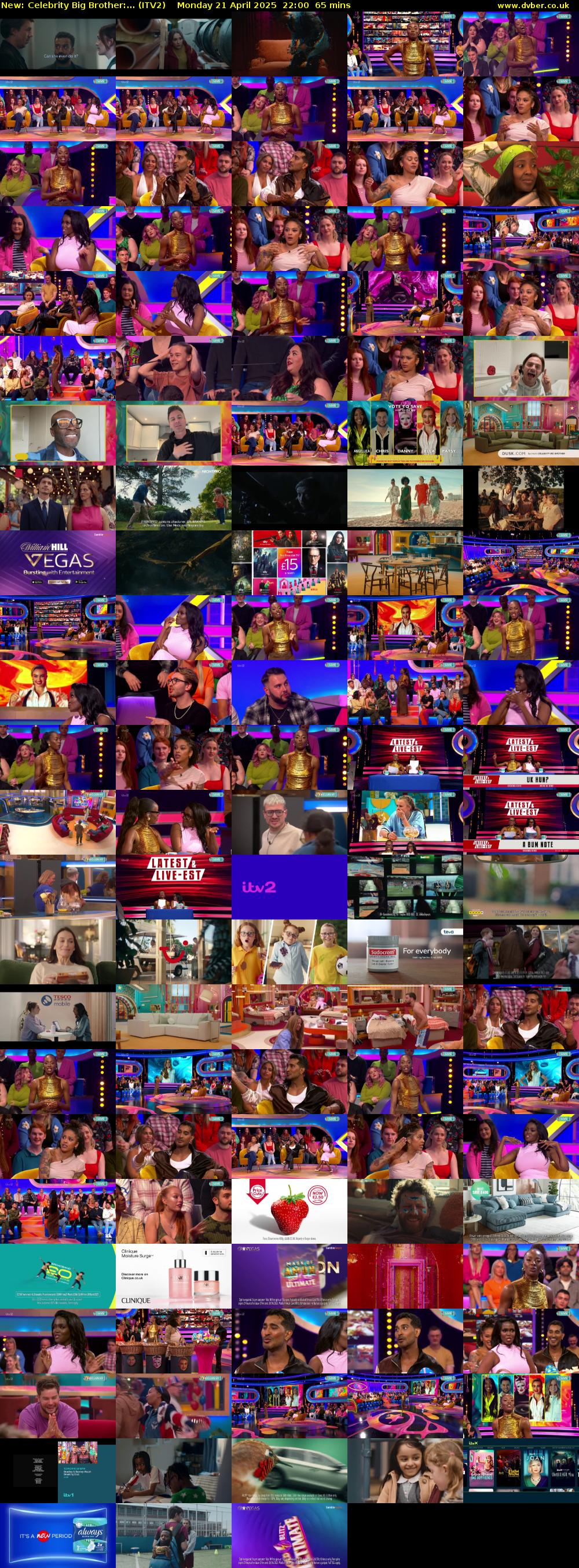 Celebrity Big Brother:... (ITV2) Monday 21 April 2025 22:00 - 23:05