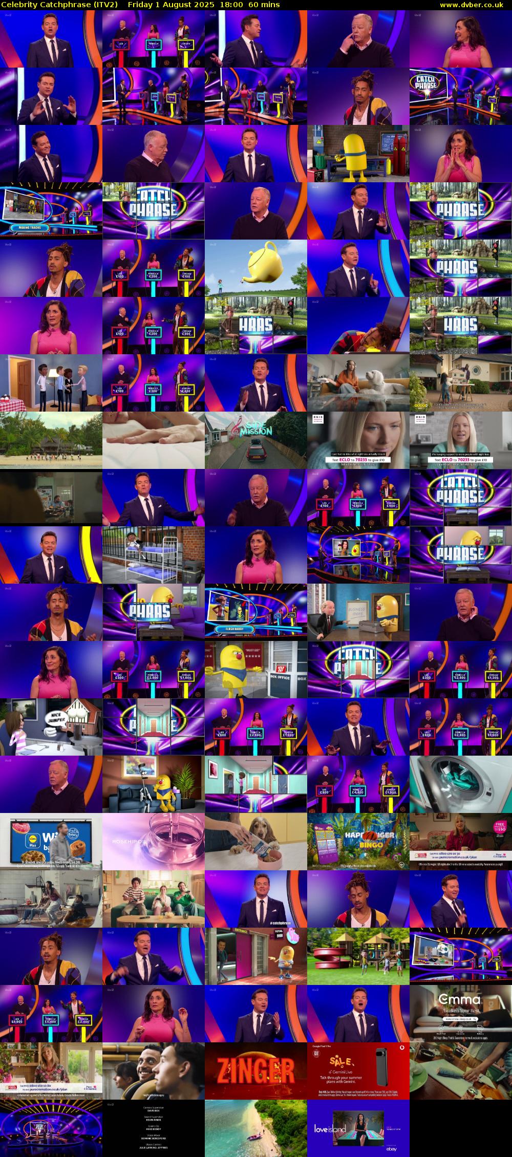 Celebrity Catchphrase (ITV2) Friday 1 August 2025 18:00 - 19:00
