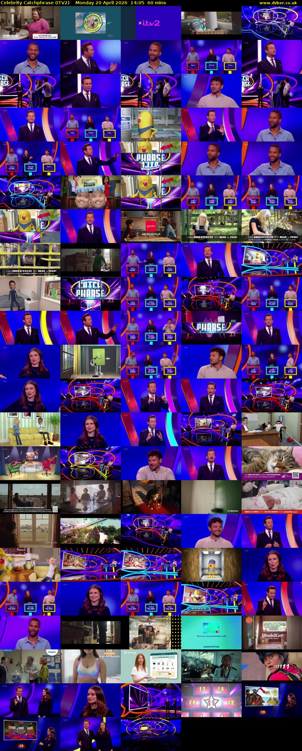 Celebrity Catchphrase (ITV2) Monday 20 April 2026 14:05 - 15:05