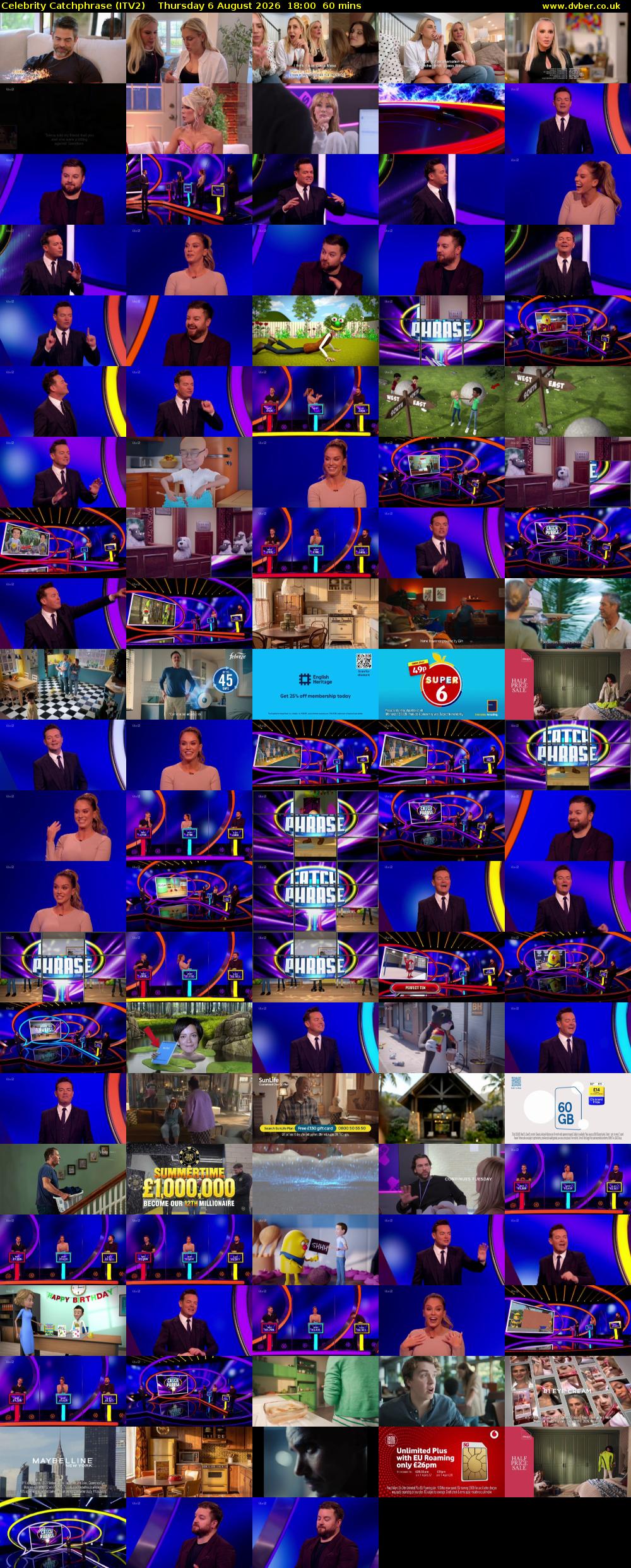 Celebrity Catchphrase (ITV2) Thursday 6 August 2026 18:00 - 19:00