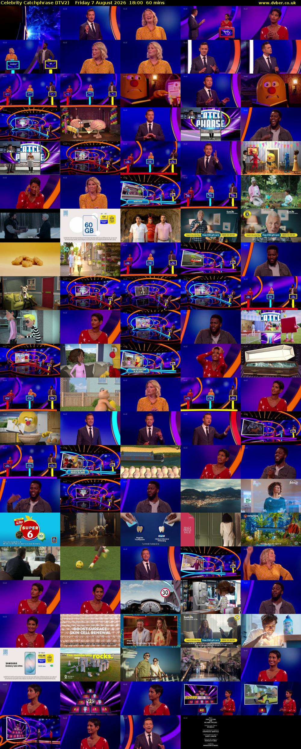 Celebrity Catchphrase (ITV2) Friday 7 August 2026 18:00 - 19:00