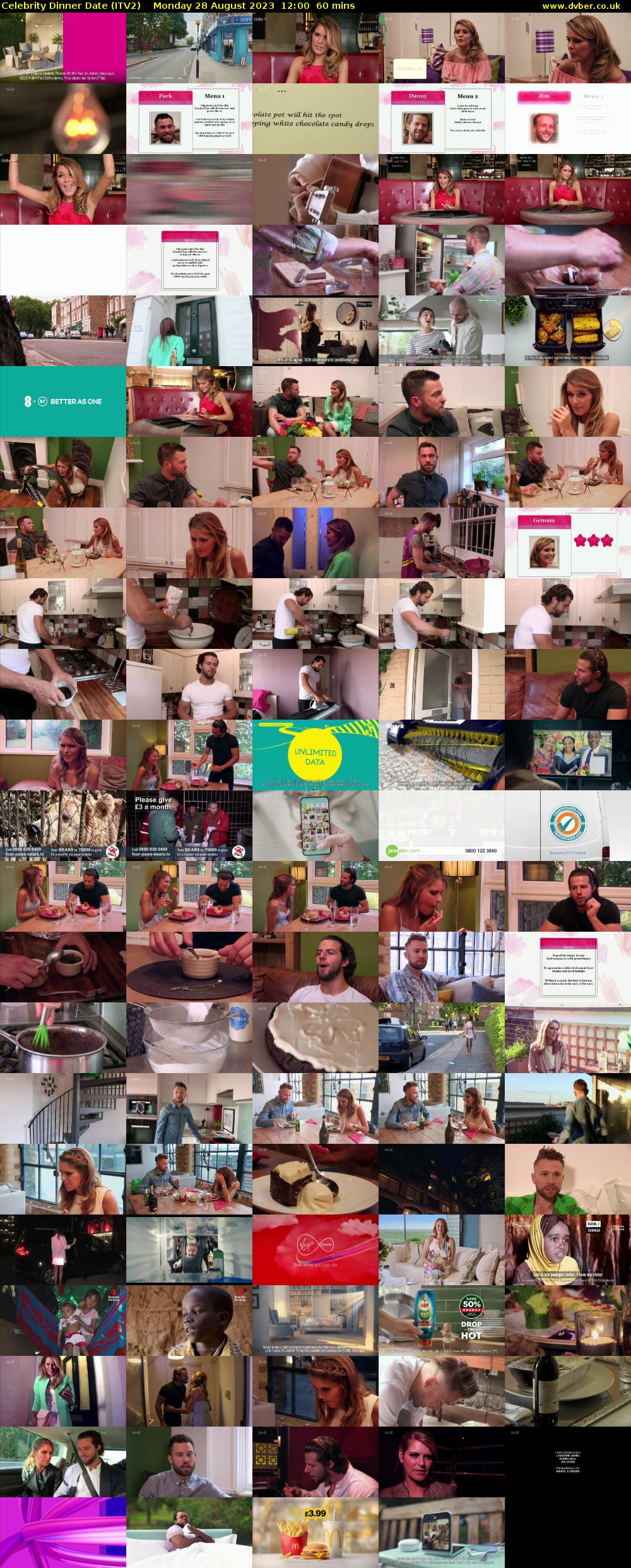Celebrity Dinner Date (ITV2) Monday 28 August 2023 12:00 - 13:00