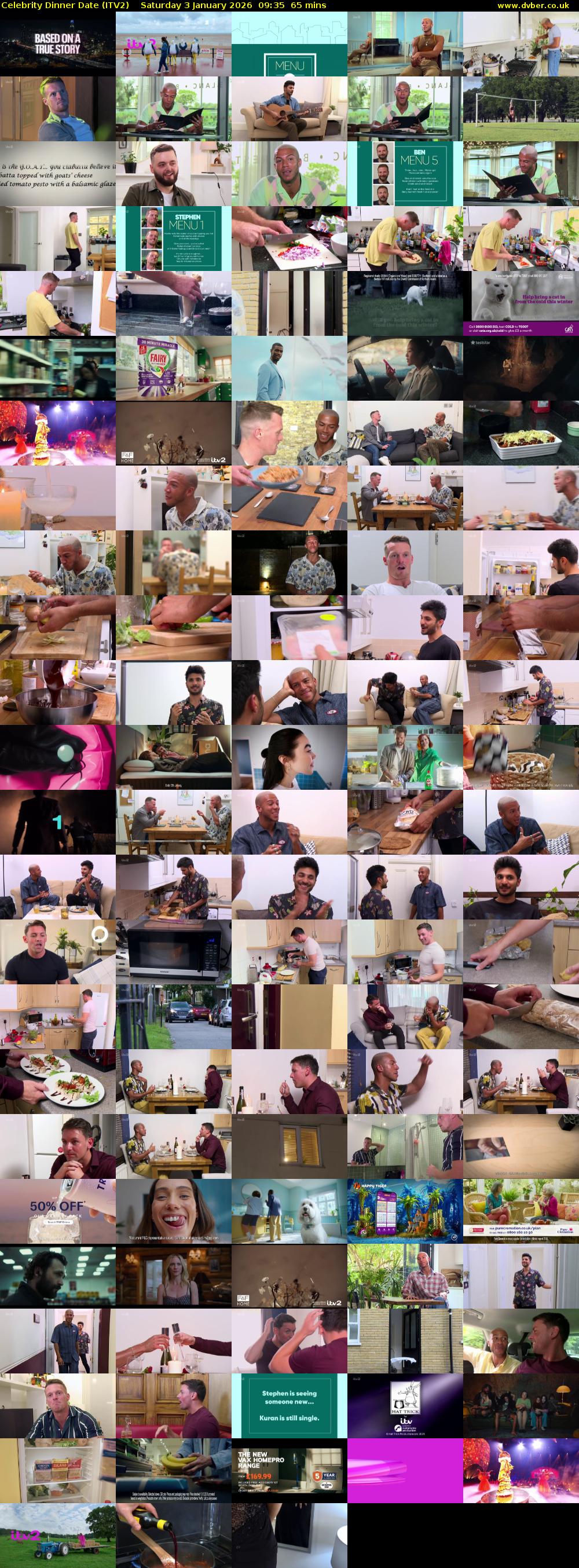 Celebrity Dinner Date (ITV2) Saturday 3 January 2026 09:35 - 10:40