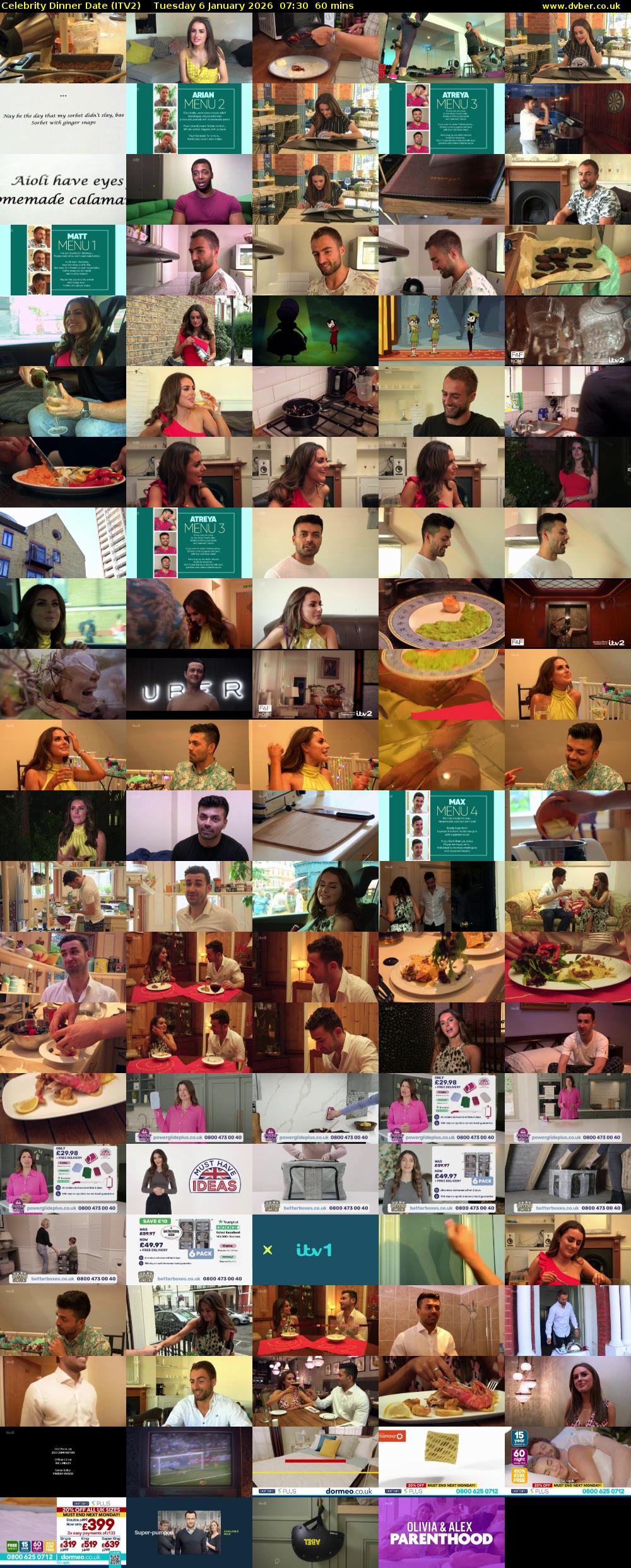 Celebrity Dinner Date (ITV2) Tuesday 6 January 2026 07:30 - 08:30