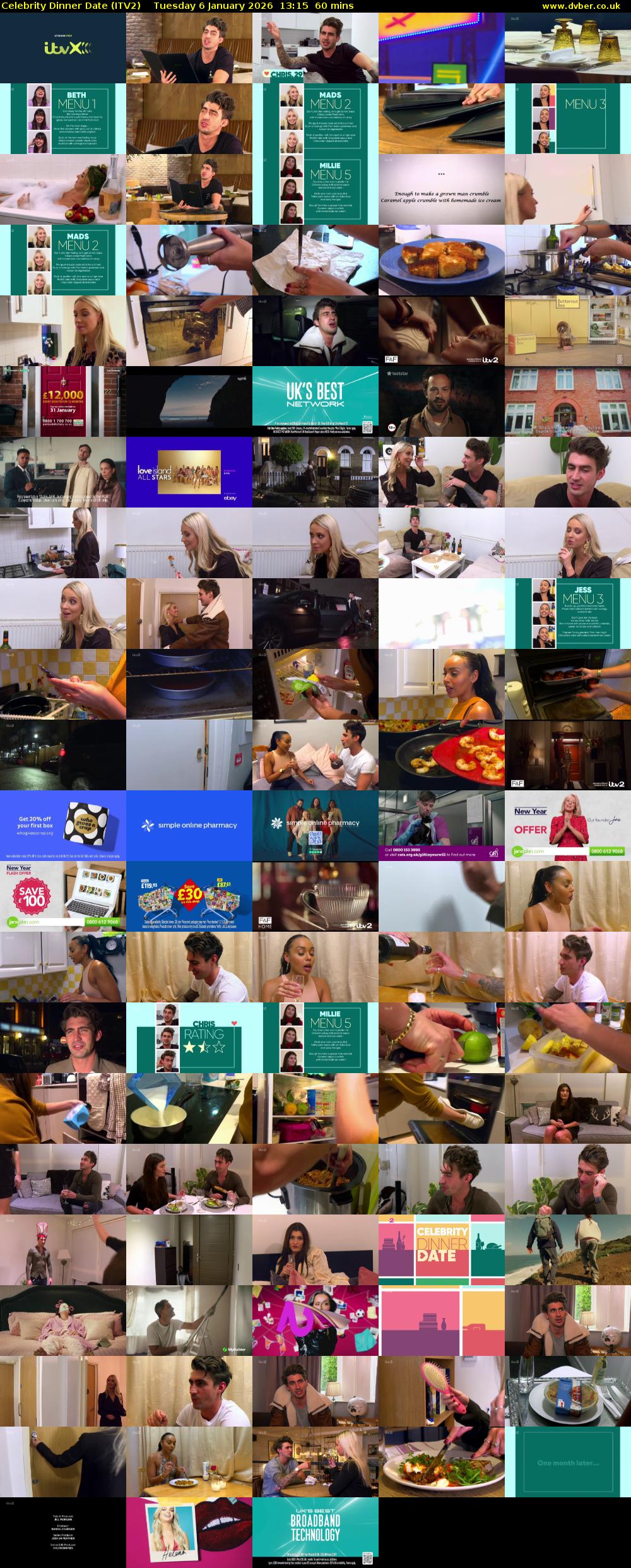Celebrity Dinner Date (ITV2) Tuesday 6 January 2026 13:15 - 14:15