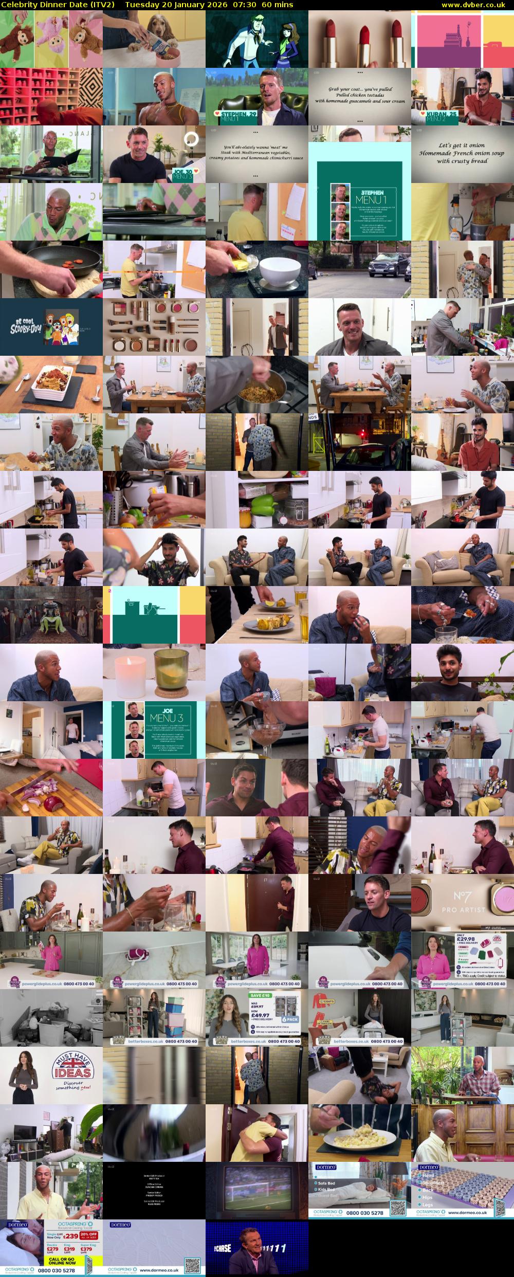 Celebrity Dinner Date (ITV2) Tuesday 20 January 2026 07:30 - 08:30