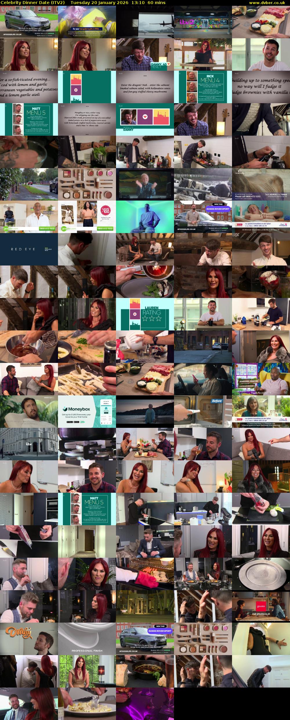 Celebrity Dinner Date (ITV2) Tuesday 20 January 2026 13:10 - 14:10