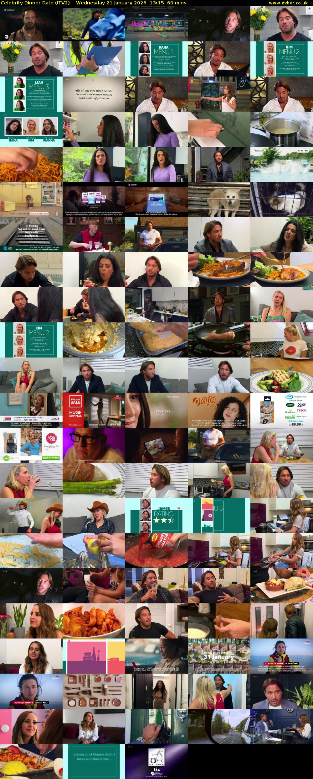 Celebrity Dinner Date (ITV2) Wednesday 21 January 2026 13:15 - 14:15