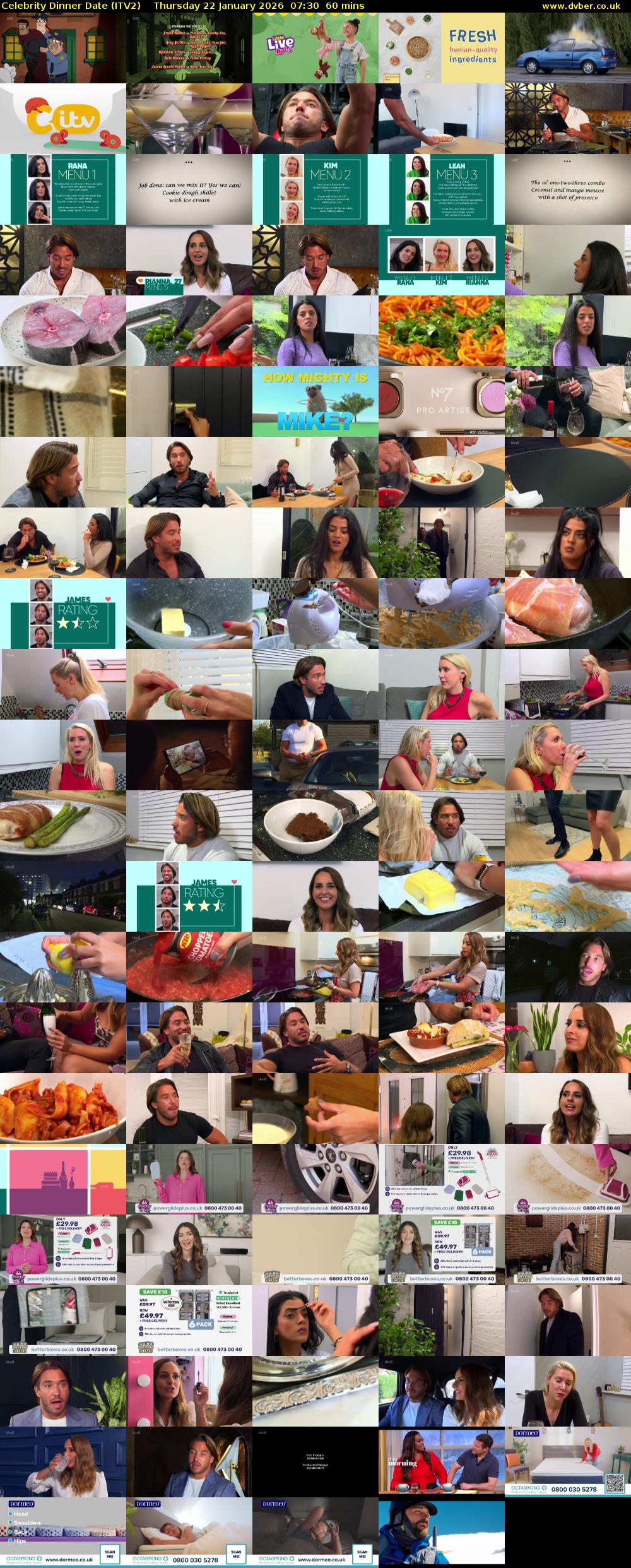 Celebrity Dinner Date (ITV2) Thursday 22 January 2026 07:30 - 08:30