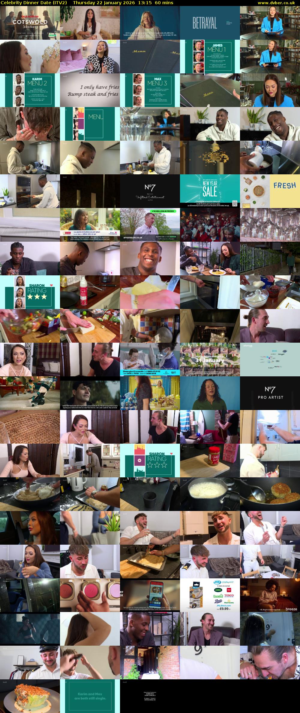 Celebrity Dinner Date (ITV2) Thursday 22 January 2026 13:15 - 14:15