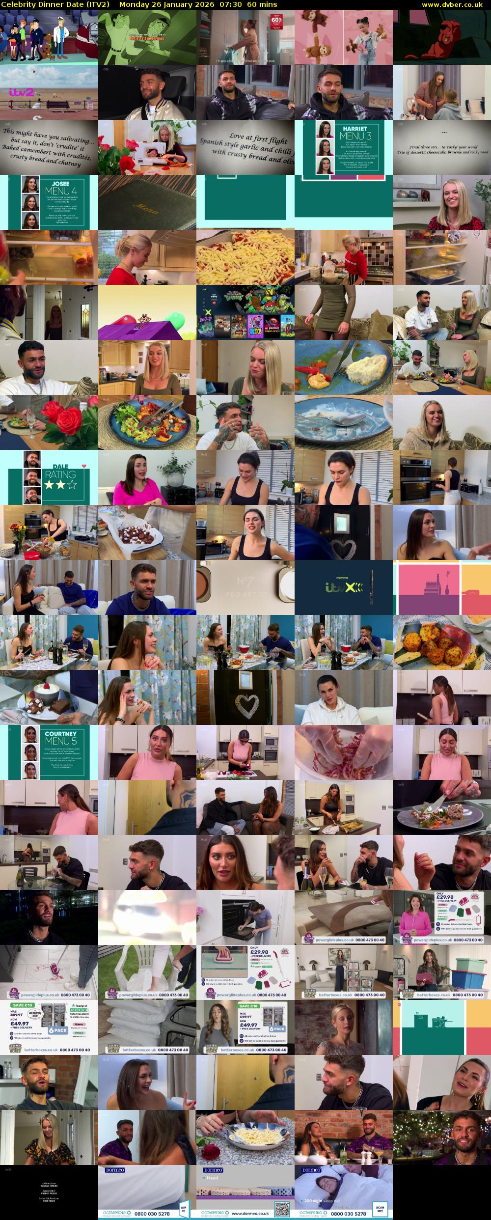 Celebrity Dinner Date (ITV2) Monday 26 January 2026 07:30 - 08:30