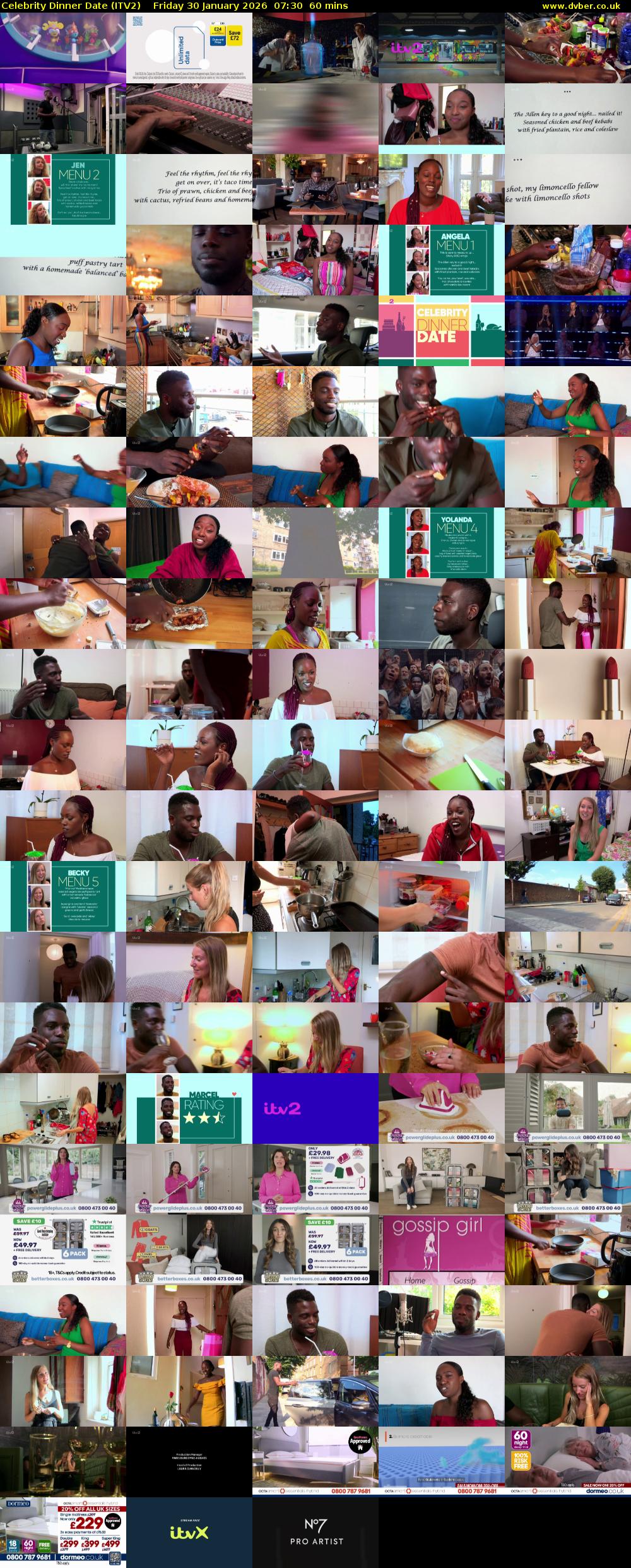 Celebrity Dinner Date (ITV2) Friday 30 January 2026 07:30 - 08:30