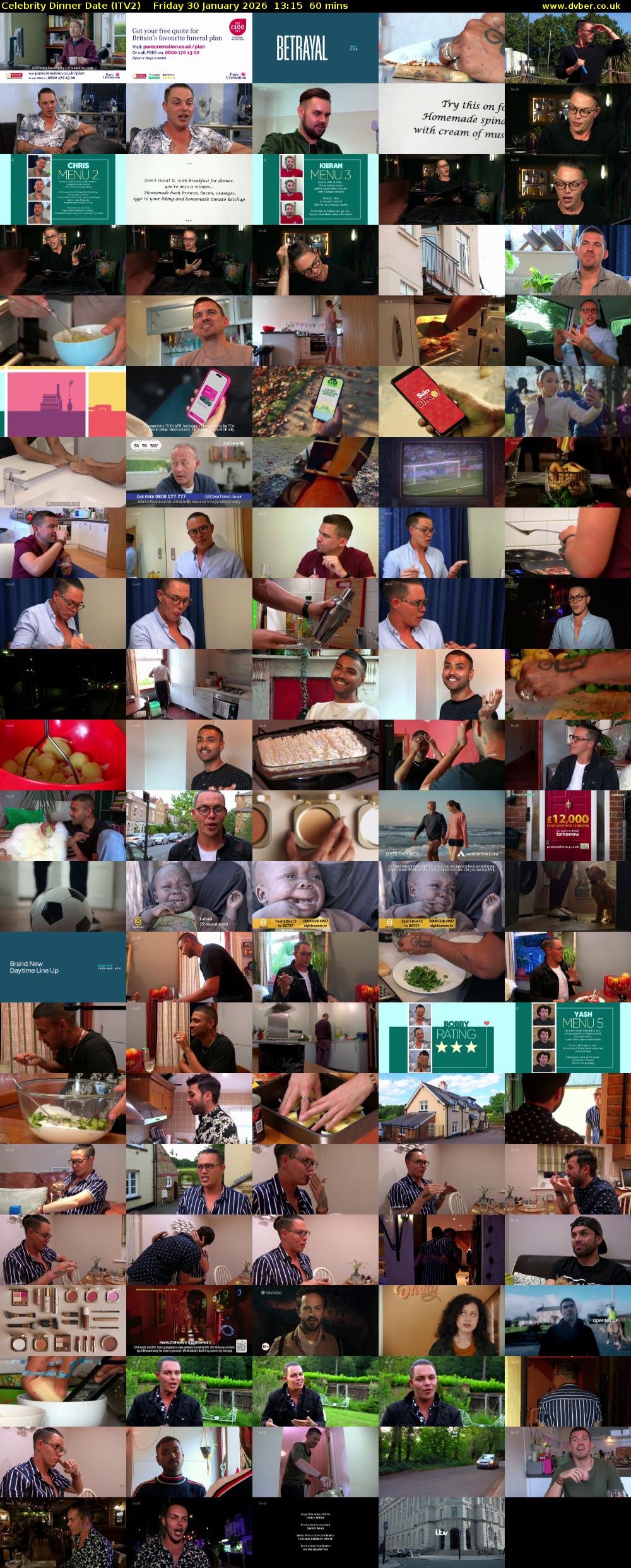 Celebrity Dinner Date (ITV2) Friday 30 January 2026 13:15 - 14:15