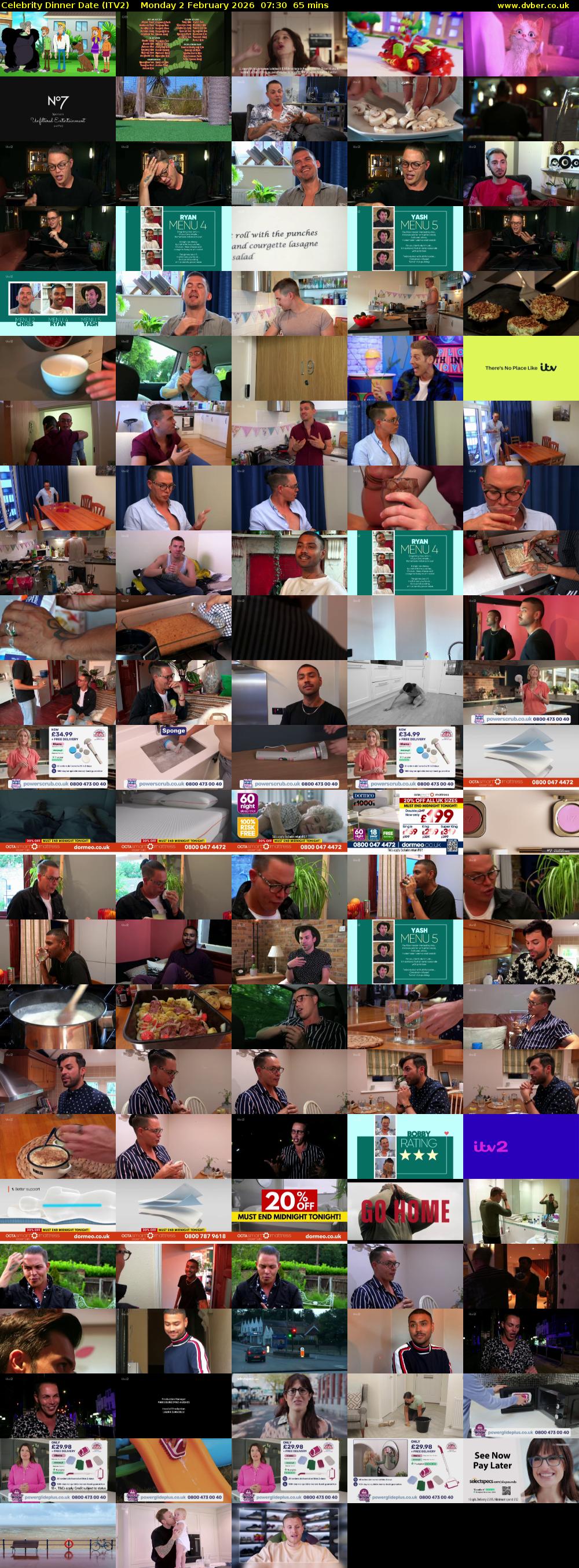 Celebrity Dinner Date (ITV2) Monday 2 February 2026 07:30 - 08:35