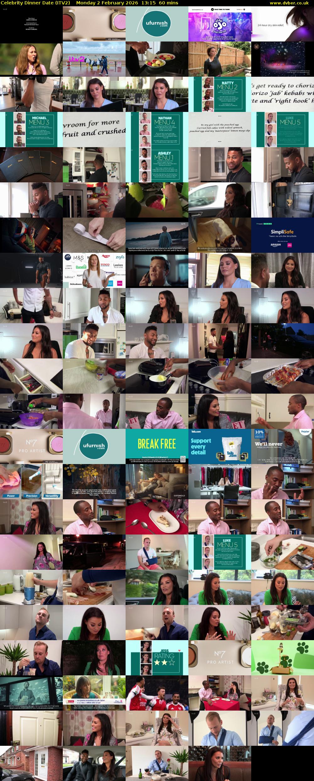 Celebrity Dinner Date (ITV2) Monday 2 February 2026 13:15 - 14:15