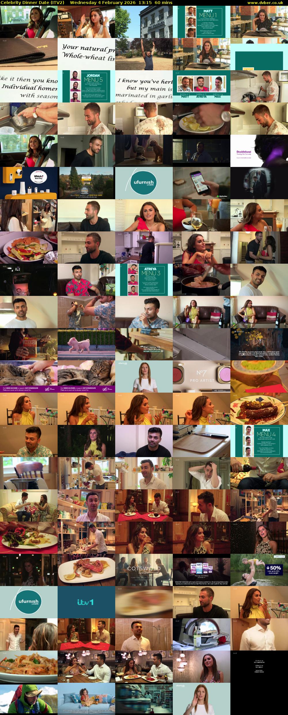 Celebrity Dinner Date (ITV2) Wednesday 4 February 2026 13:15 - 14:15