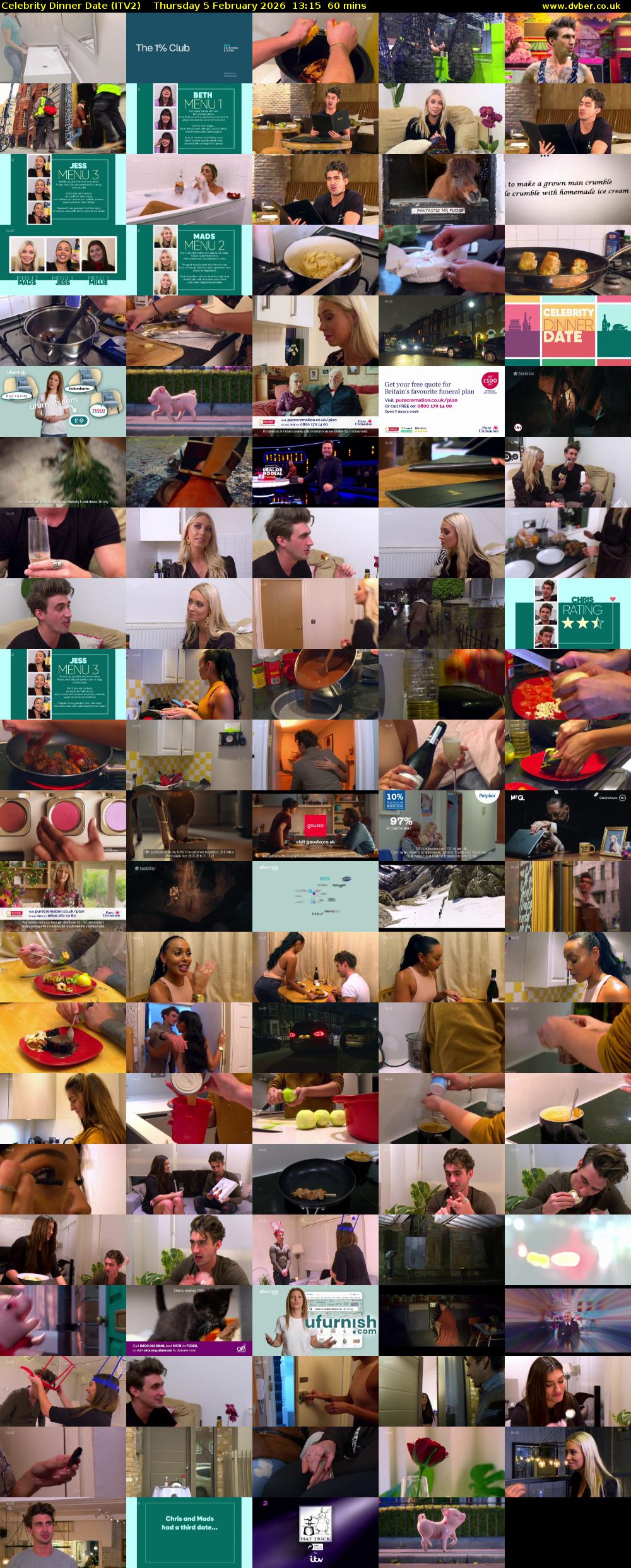 Celebrity Dinner Date (ITV2) Thursday 5 February 2026 13:15 - 14:15