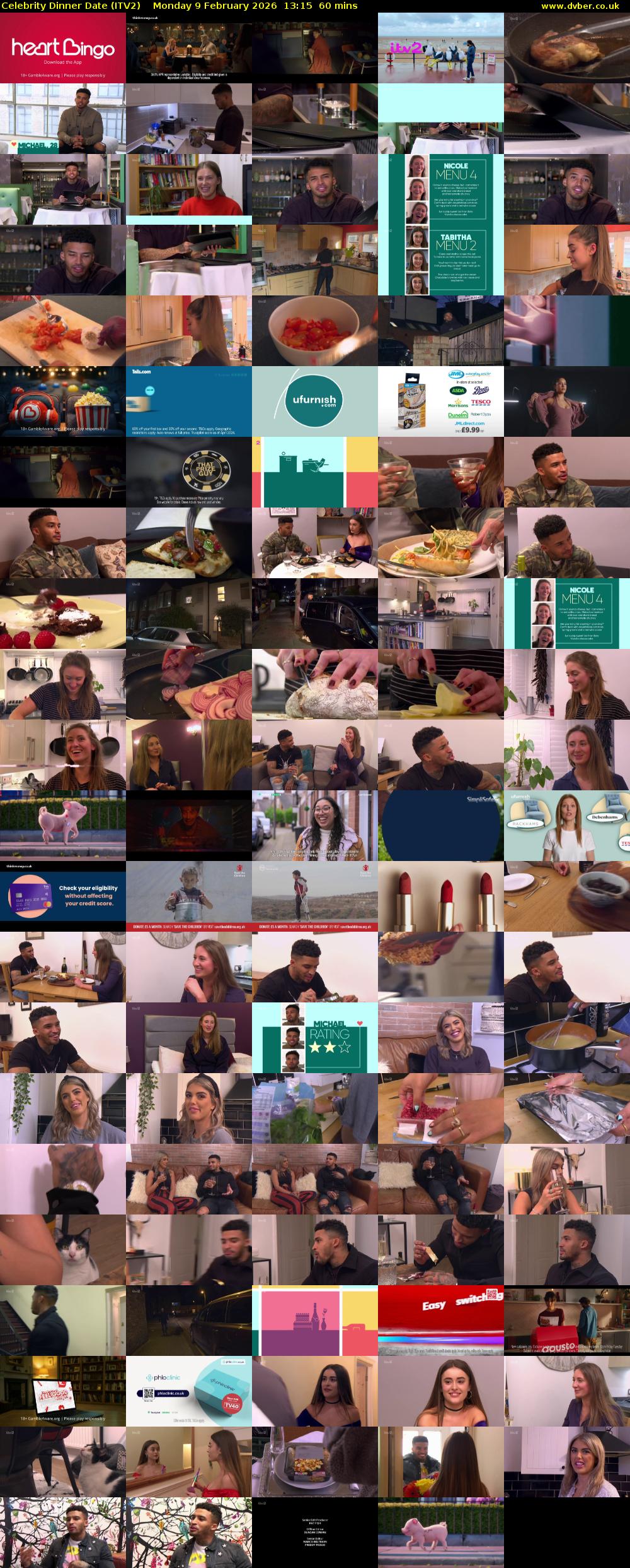 Celebrity Dinner Date (ITV2) Monday 9 February 2026 13:15 - 14:15