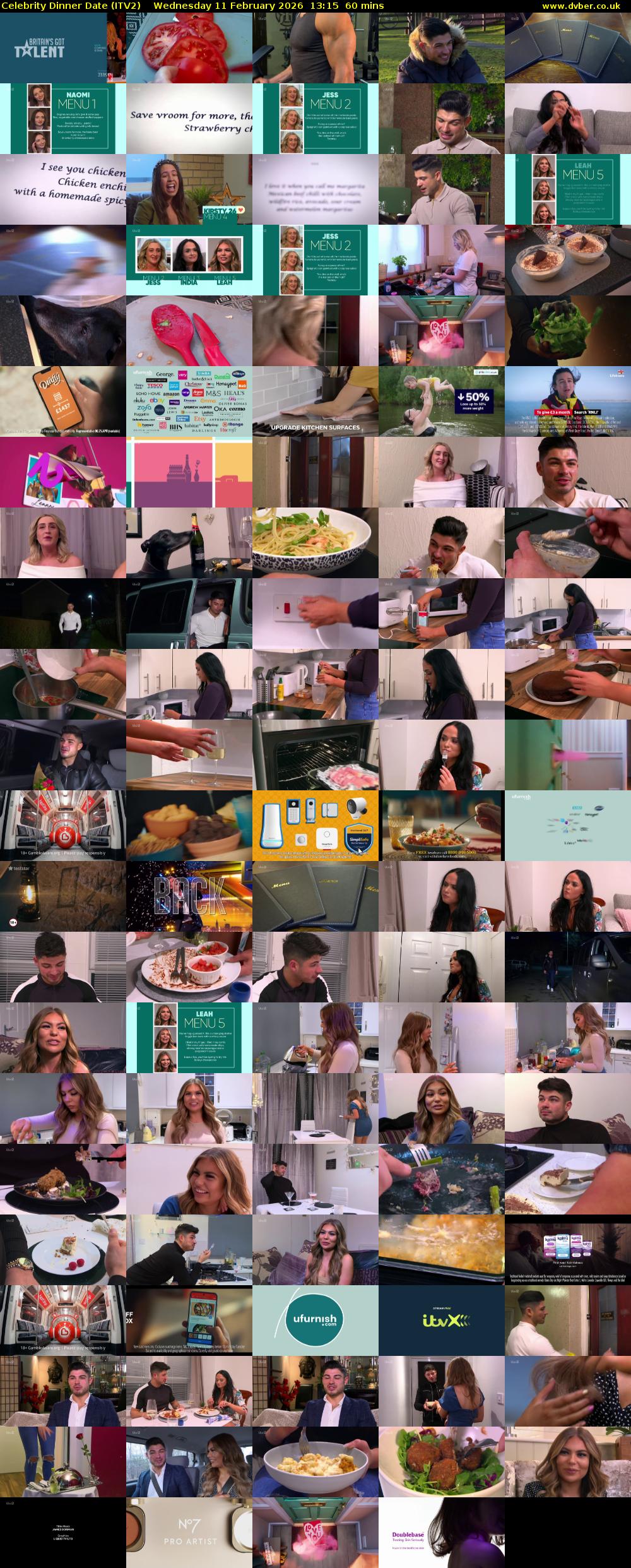 Celebrity Dinner Date (ITV2) Wednesday 11 February 2026 13:15 - 14:15