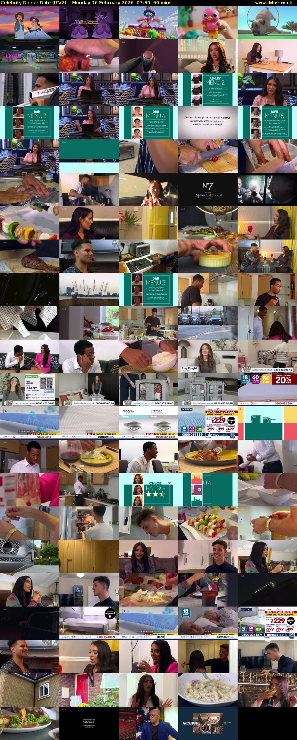 Celebrity Dinner Date (ITV2) Monday 16 February 2026 07:30 - 08:30