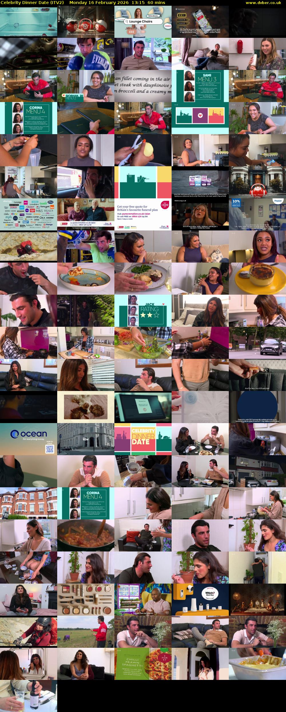 Celebrity Dinner Date (ITV2) Monday 16 February 2026 13:15 - 14:15