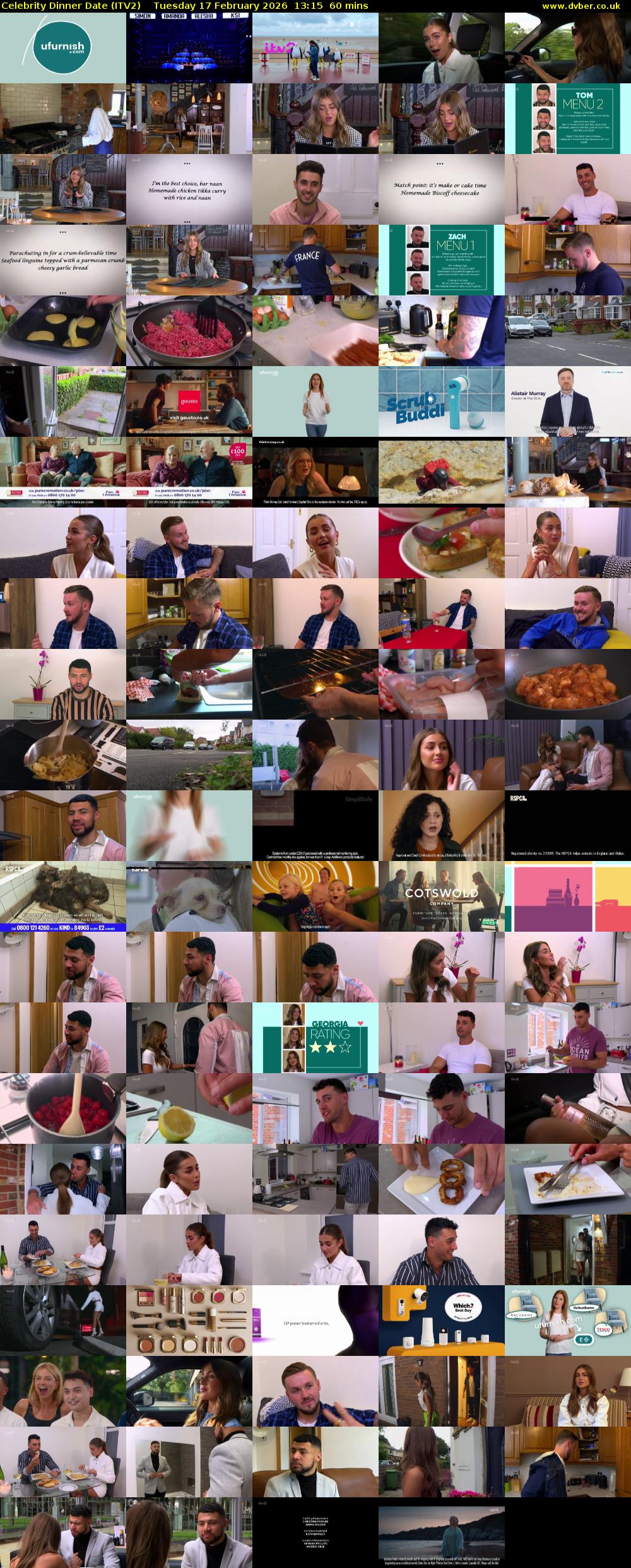 Celebrity Dinner Date (ITV2) Tuesday 17 February 2026 13:15 - 14:15