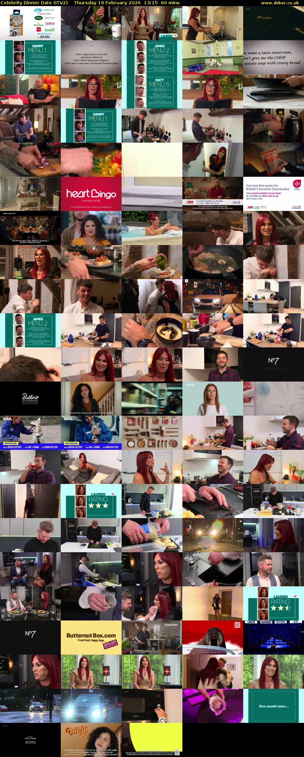 Celebrity Dinner Date (ITV2) Thursday 19 February 2026 13:15 - 14:15