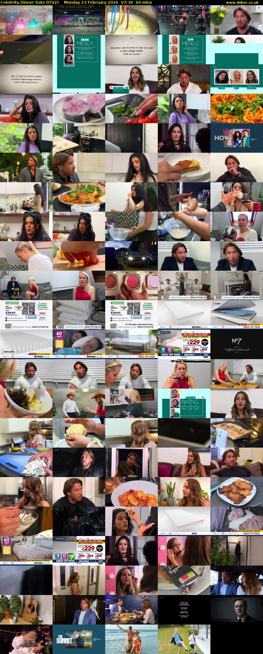 Celebrity Dinner Date (ITV2) Monday 23 February 2026 07:30 - 08:30