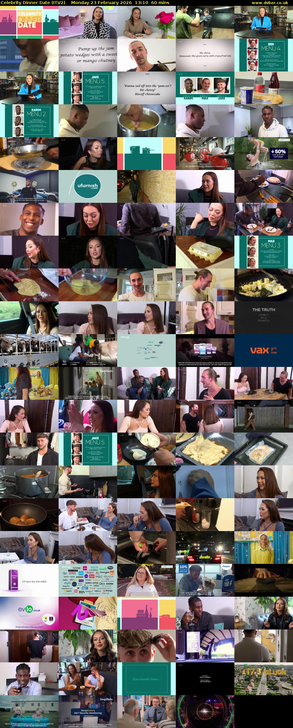 Celebrity Dinner Date (ITV2) Monday 23 February 2026 13:10 - 14:10