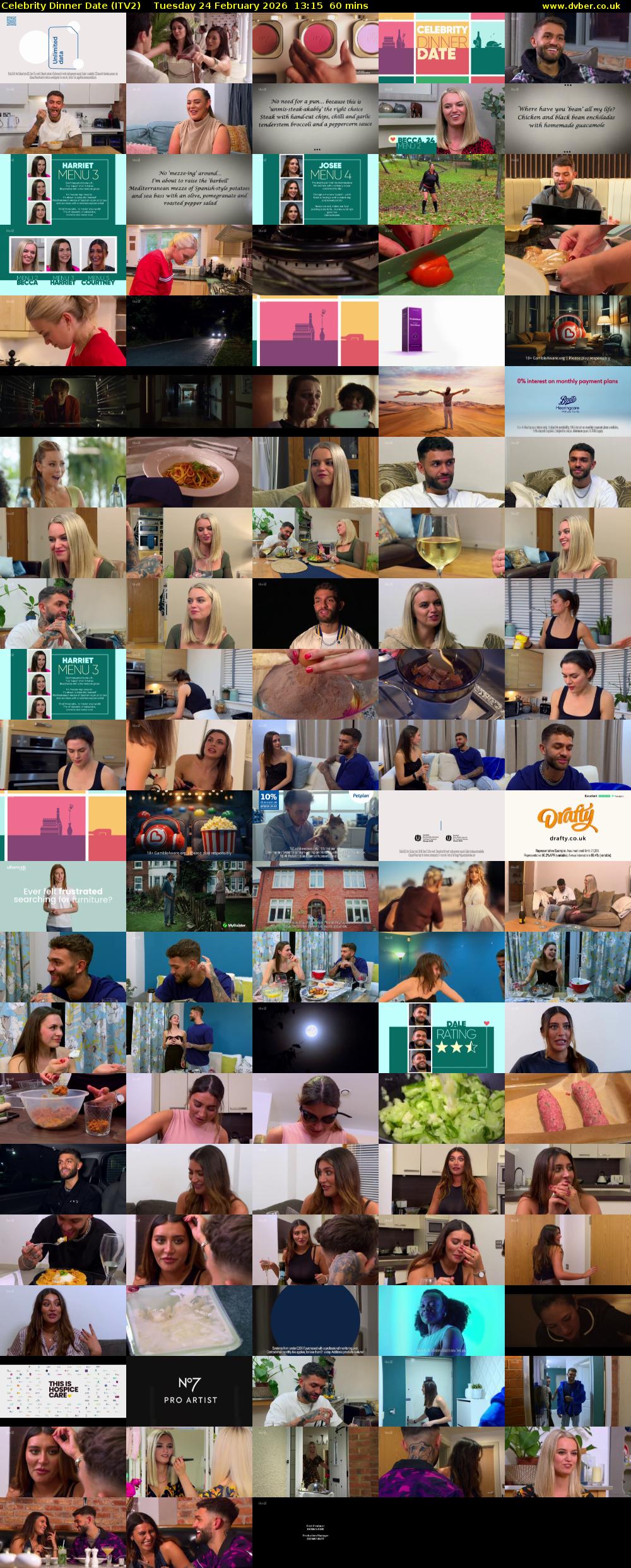 Celebrity Dinner Date (ITV2) Tuesday 24 February 2026 13:15 - 14:15