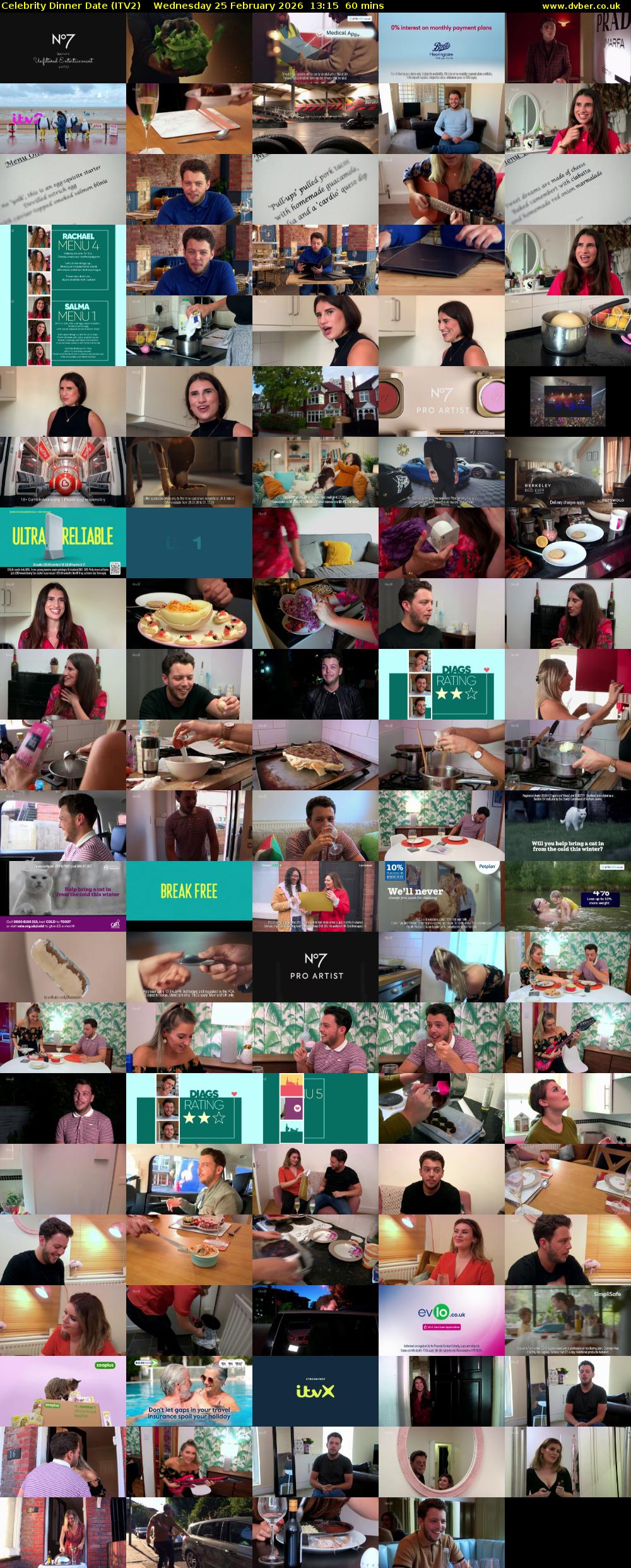 Celebrity Dinner Date (ITV2) Wednesday 25 February 2026 13:15 - 14:15