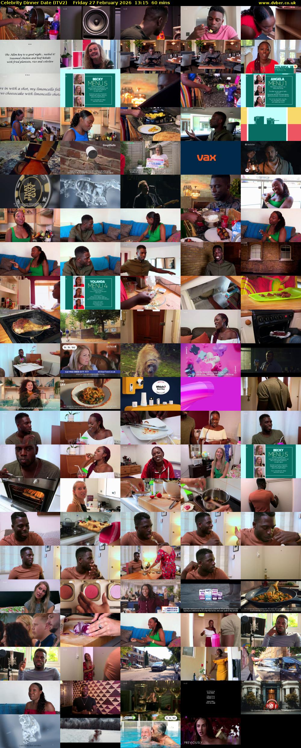 Celebrity Dinner Date (ITV2) Friday 27 February 2026 13:15 - 14:15