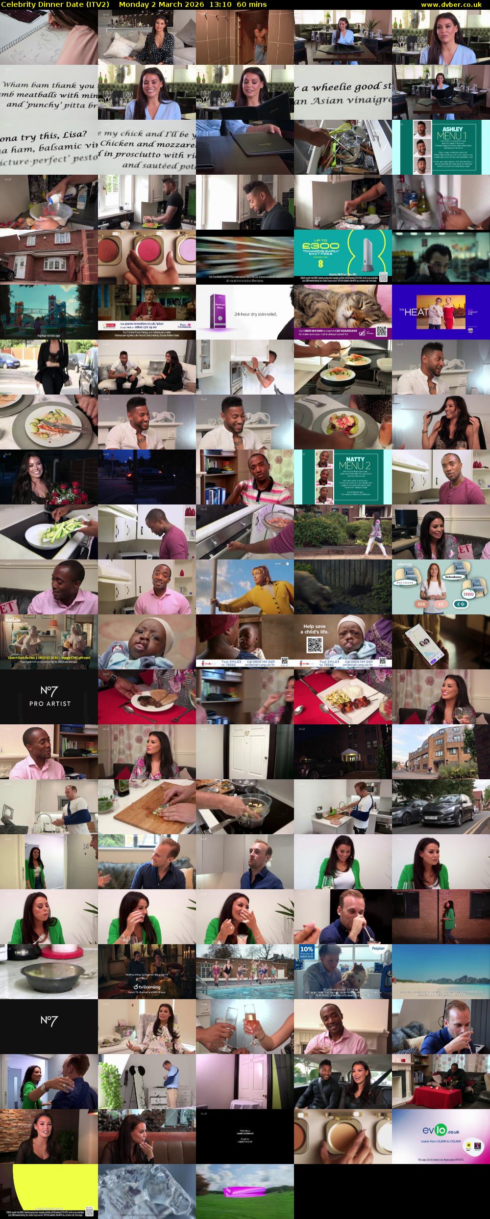 Celebrity Dinner Date (ITV2) Monday 2 March 2026 13:10 - 14:10