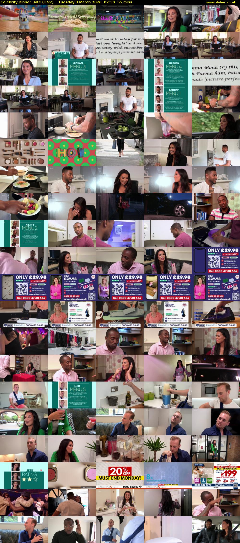 Celebrity Dinner Date (ITV2) Tuesday 3 March 2026 07:30 - 08:25