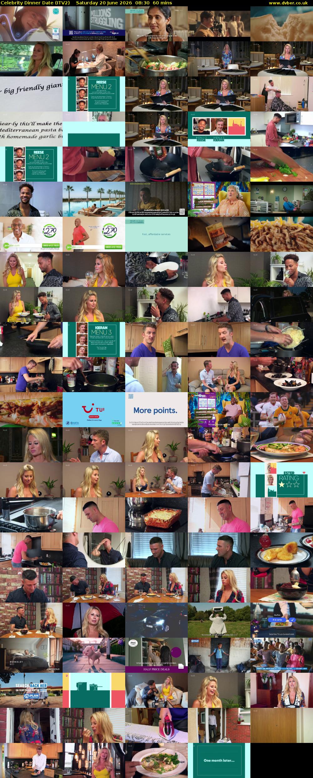 Celebrity Dinner Date (ITV2) Saturday 20 June 2026 08:30 - 09:30