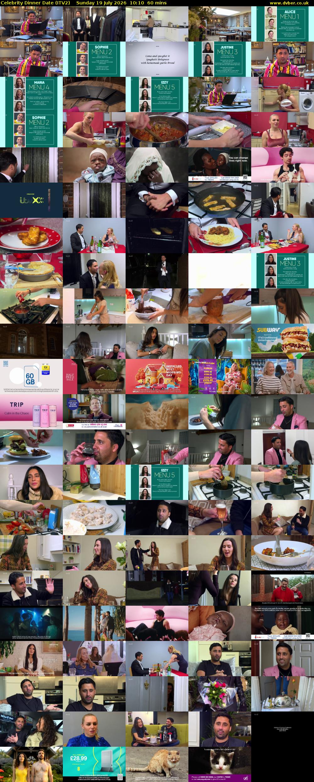 Celebrity Dinner Date (ITV2) Sunday 19 July 2026 10:10 - 11:10