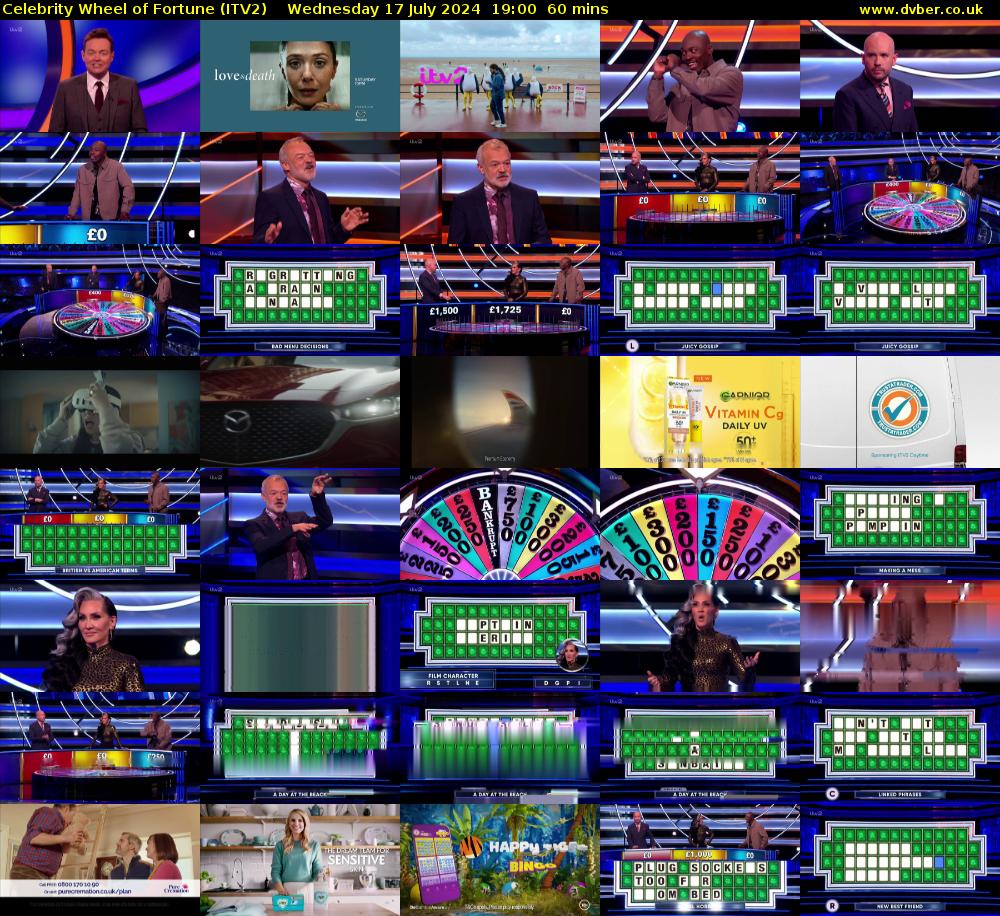 Celebrity Wheel of Fortune (ITV2) Wednesday 17 July 2024 19:00 - 20:00