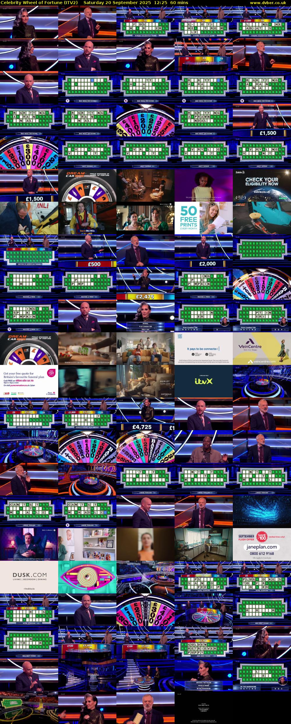 Celebrity Wheel of Fortune (ITV2) Saturday 20 September 2025 12:25 - 13:25