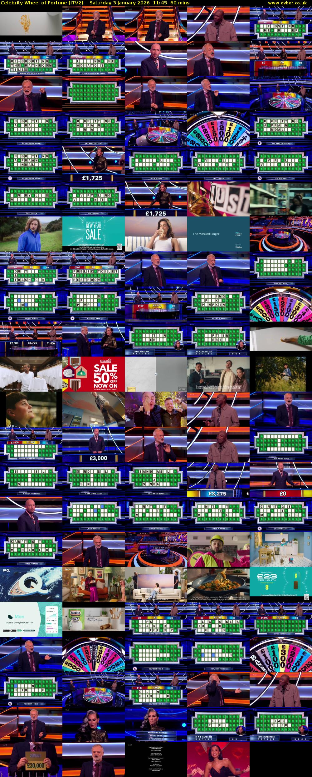 Celebrity Wheel of Fortune (ITV2) Saturday 3 January 2026 11:45 - 12:45