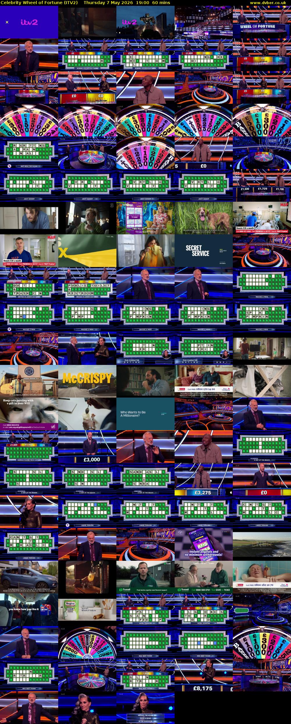 Celebrity Wheel of Fortune (ITV2) Thursday 7 May 2026 19:00 - 20:00