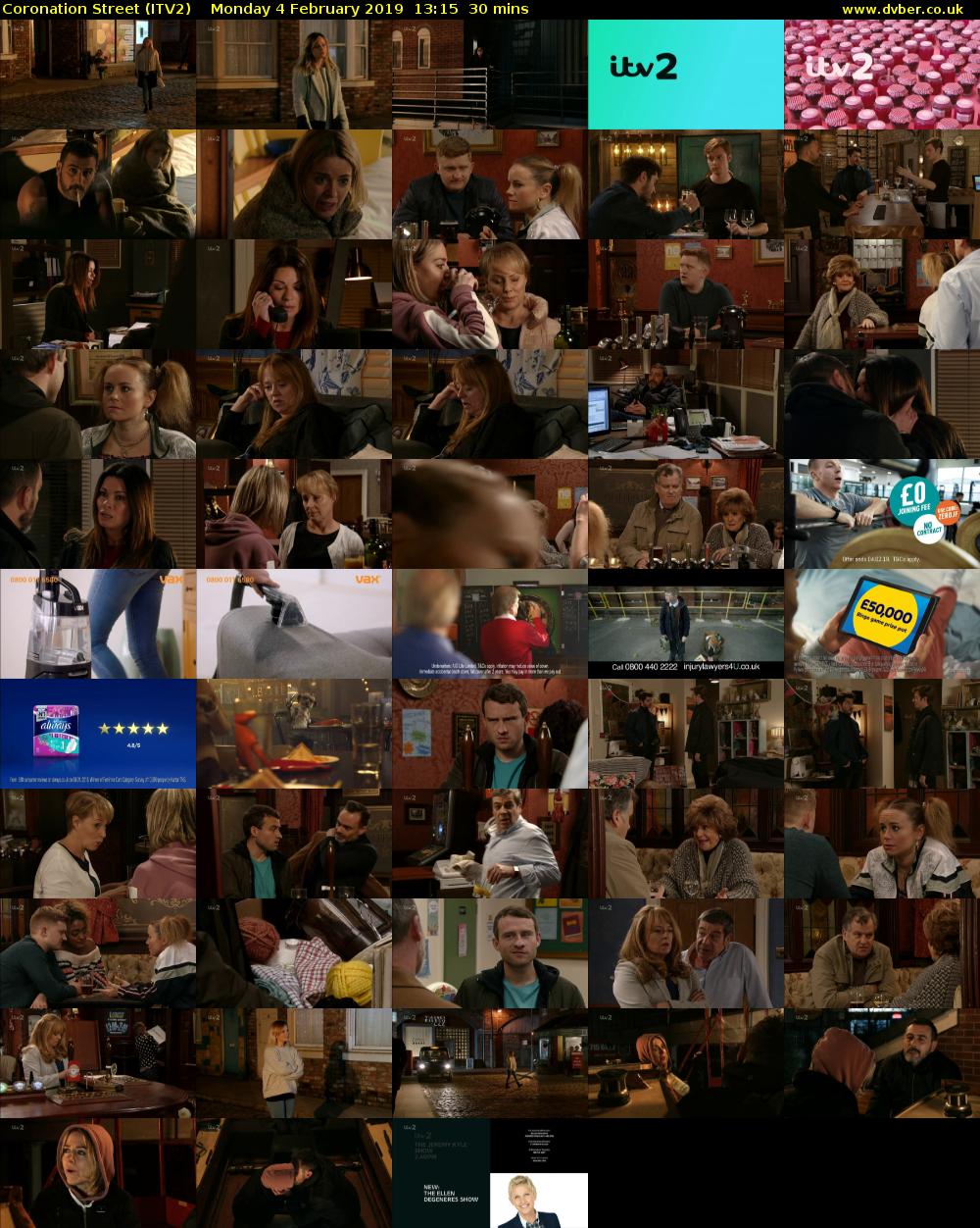 Coronation Street (ITV2) Monday 4 February 2019 13:15 - 13:45