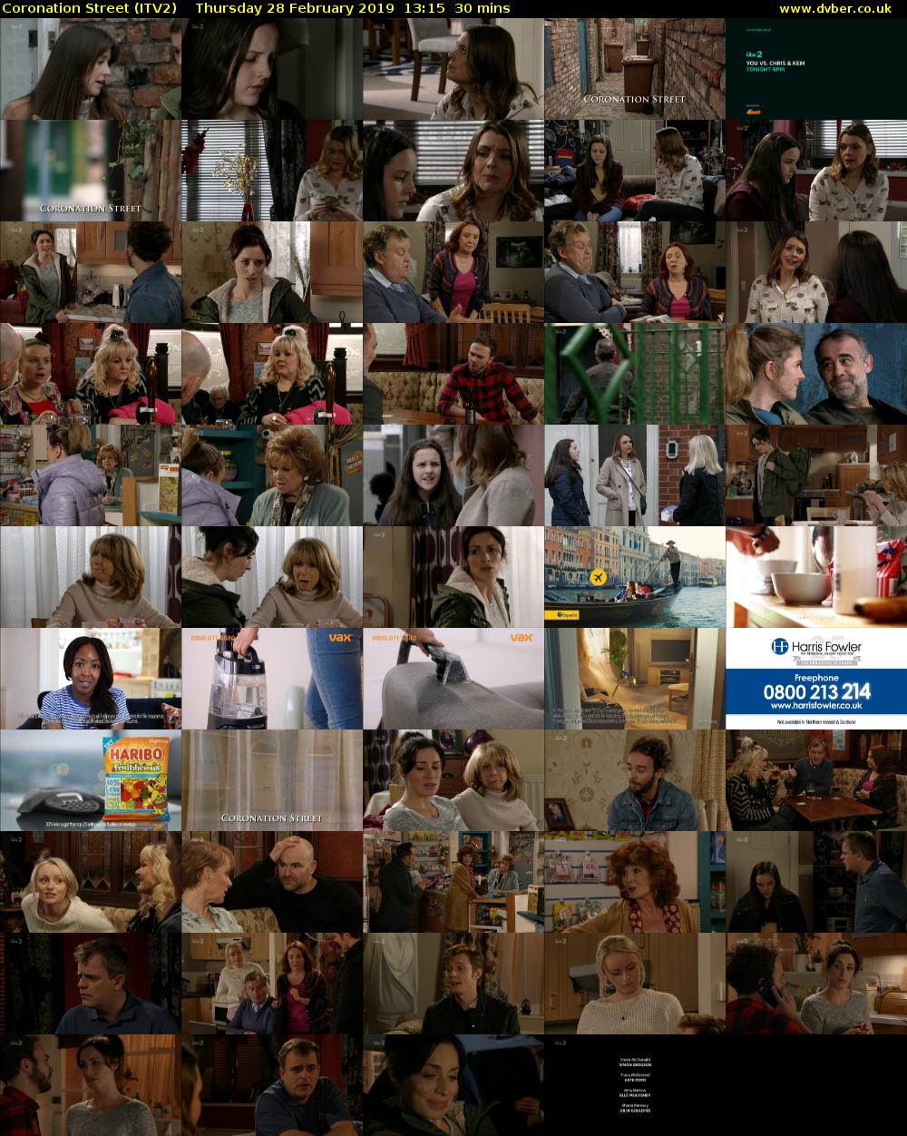 Coronation Street (ITV2) Thursday 28 February 2019 13:15 - 13:45