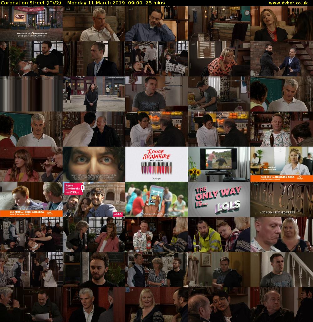 Coronation Street (ITV2) Monday 11 March 2019 09:00 - 09:25