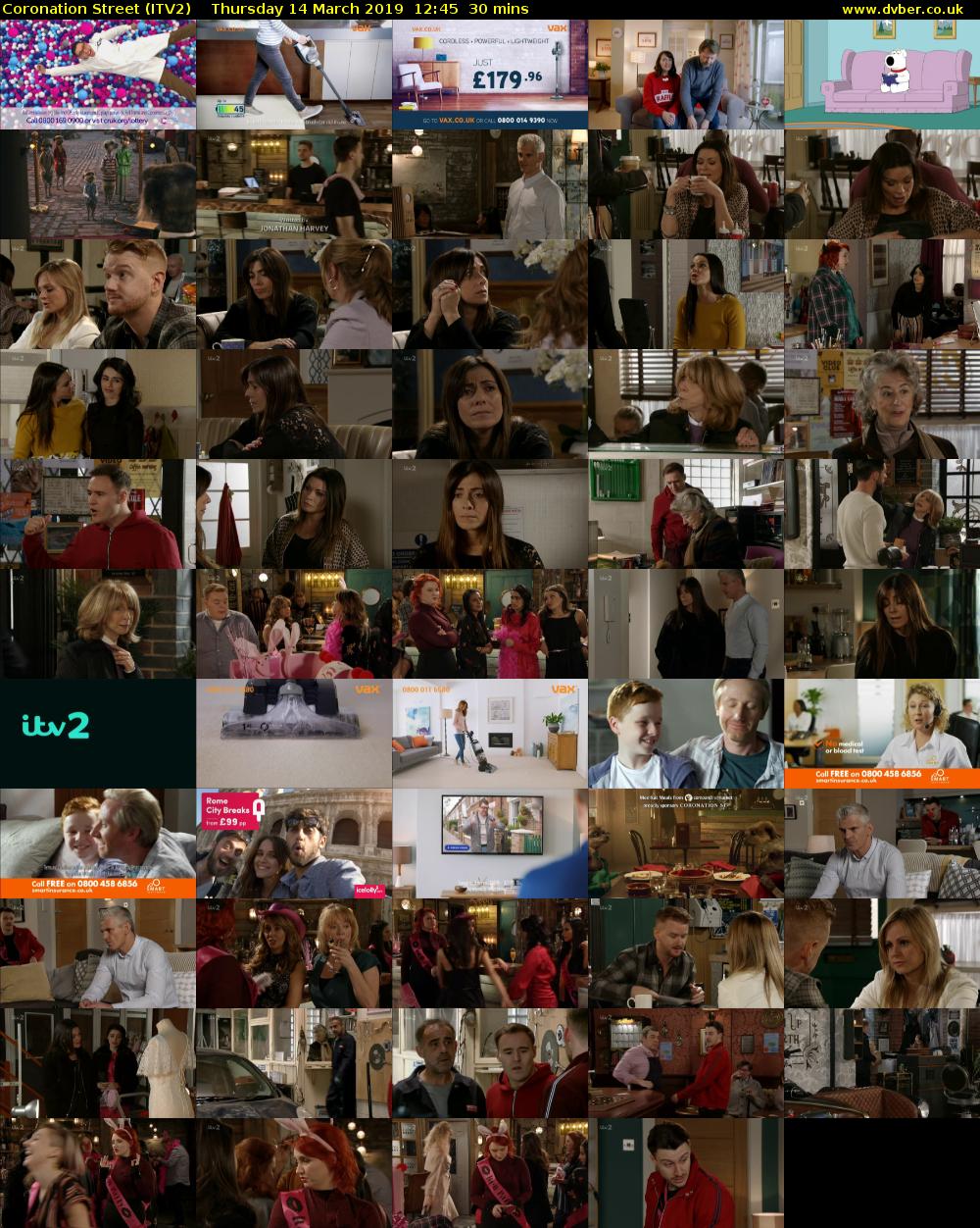 Coronation Street (ITV2) Thursday 14 March 2019 12:45 - 13:15