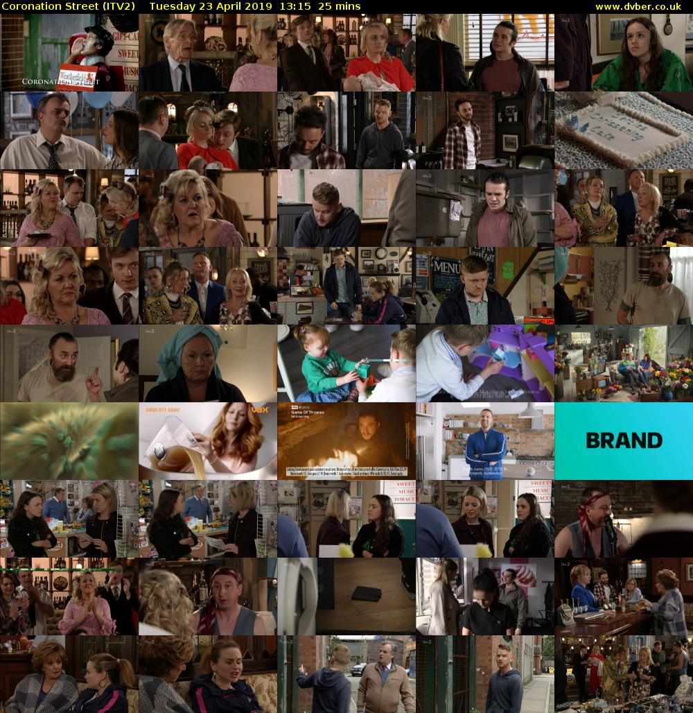 Coronation Street (ITV2) Tuesday 23 April 2019 13:15 - 13:40