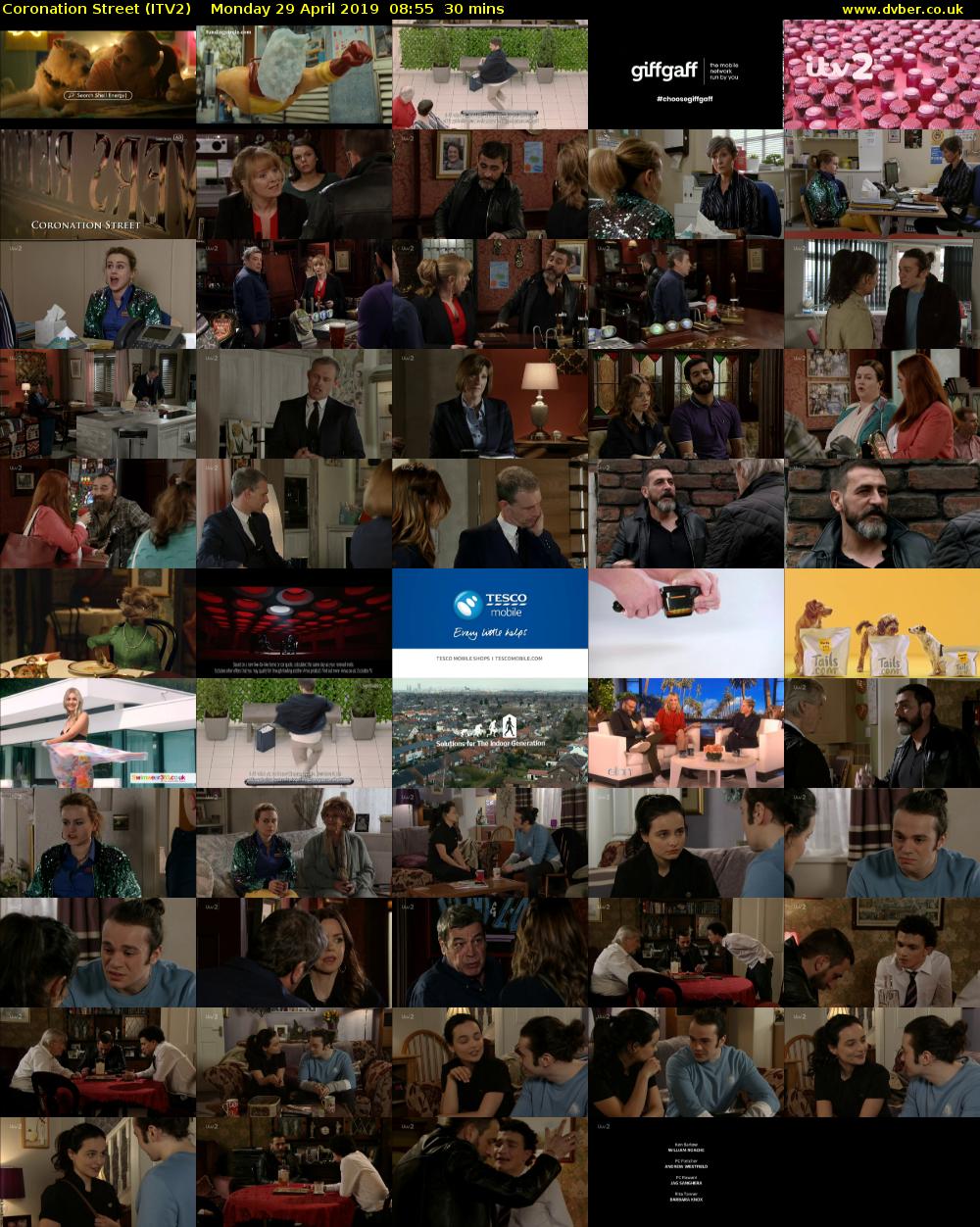 Coronation Street (ITV2) Monday 29 April 2019 08:55 - 09:25